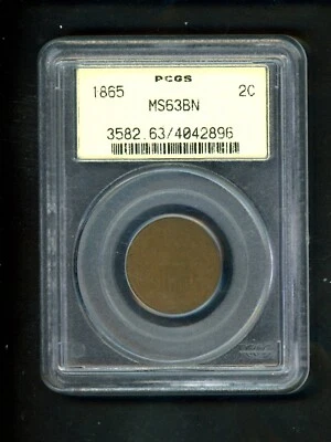1865 US Two Cent 2c .02 PCGS MS63 BN Civil War Dated Original spot free surfaces - Image 1 of 4