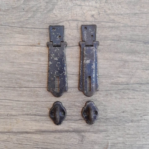 Vtg iron drawer dresser tool box chest trunk drop lifting latch lock ornate 2pcs Cover