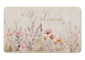Spring Floral Door Mat - Wild Flower Floral Welcome Door Mat Spring Welcome M... - Picture 1 of 4