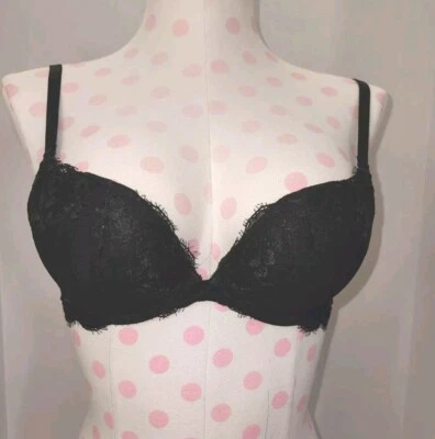 Sujetador Ambrielle 34A NEGRO Encaje Push Up Con Aros X Espalda #93677-Excelente Foto 1 de 4