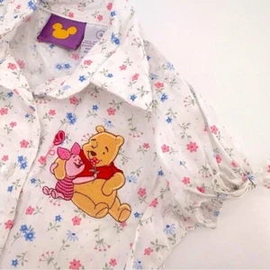 Vintage Y2K Winnie the Pooh Embroidered Tie Front Girls Kids Shirt Size 4 - Picture 1 of 4