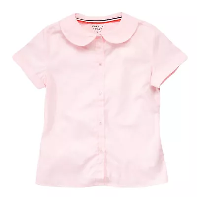 Girls Pink Blouse E9320 Peter Pan Collar Short Sleeve French Toast Sizes 4 to 20 - Image 1 of 3