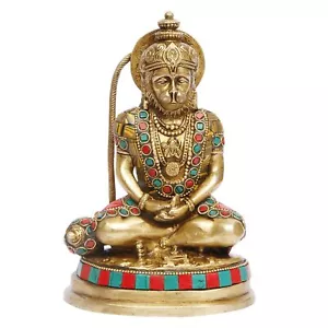 Brass Hanuman Sitting in Meditating Posture Murti for Home Puja 7.5" - Picture 1 of 4