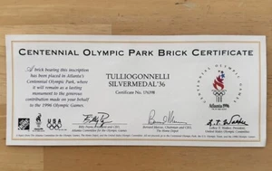 Certificado de ladrillo del parque del centenario de los Juegos Olímpicos de 1996 para medallista olímpico de Italia 1936 - Imagen 1 de 1
