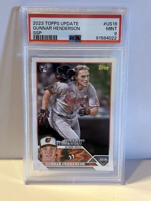2023 Topps Update #US18 Golden Mirror Image Variation SSP Gunnar Henderson PSA 9 - Image 1 of 2