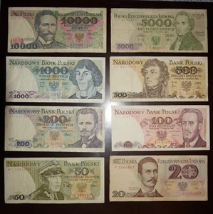 Polonia 20 50 100 200 500 1000 5000 10000 Zlotych 1982-1988 8 pezzi - Foto 1 di 2