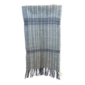 New VTG 82" Hand Woven Mohair & Wool Fringed Striped Shawl Wrap Cool Blue - Picture 1 of 8