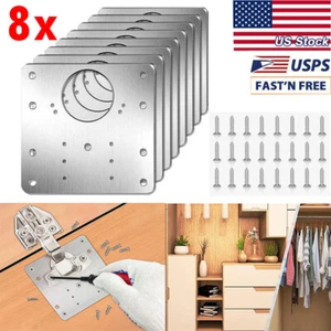 8x Hinge Repair Plate for Cabinet Door, Stainless Steel Hinge Repair Bracket Kit - Picture 1 of 12