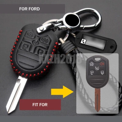 For Ford Focus Fusion Edge Explorer F150 Leather Key Fob Case Cover Holder Bag - Image 1 of 4