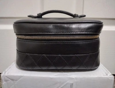 CHANEL Lambskin CC Bicolore Vanity Cosmetic Pouch Bag Handbag Black & Gold COA - Image 1 of 4