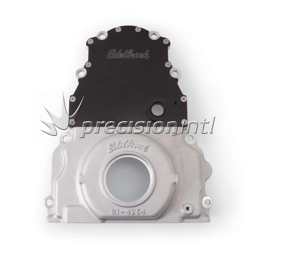 EDELBROCK 4255 2-PIECE ALLOY TIMING COVER CHEV LS2 V8 W FROUNT MOUNTED CAM SENSO - Image 1 of 1