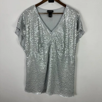 Top Babydoll Lane Bryant 18/20 Plateado Lentejuelas Metálico Brillo Fiesta Glamour Y2K Foto 1 de 4