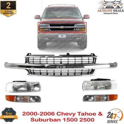 Conjunto de rejilla + kit de faros para Chevy Tahoe y Suburban 1500 2500 2000-2006 Foto 1 de 4