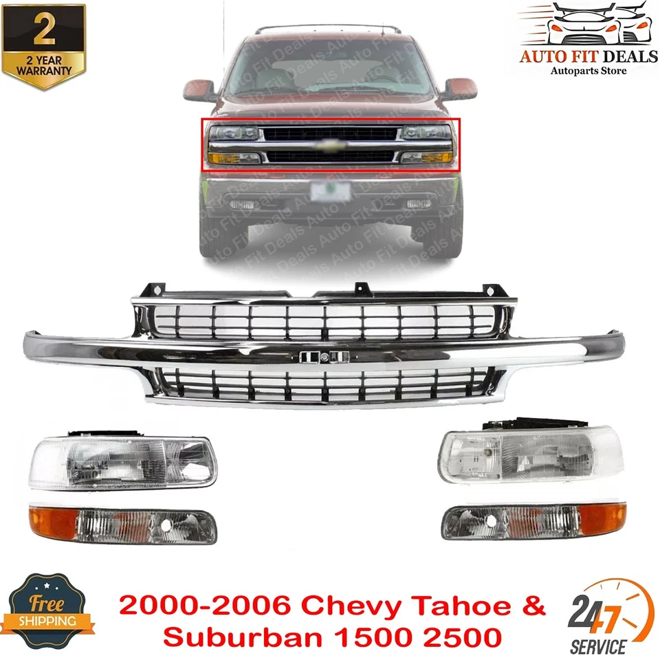 Conjunto de rejilla + kit de faros para Chevy Tahoe y Suburban 1500 2500 2000-2006 Foto 1 de 4