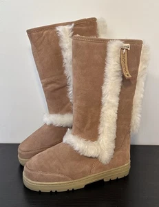 BearPaw Koda Boots in Size W9 Suede and Fluffy Sherpa Sheepskin Lining & Trim - Picture 1 of 9