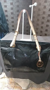 Michael Kors Black Patent Embossed Python Jet Set Tote Bag - Picture 1 of 13