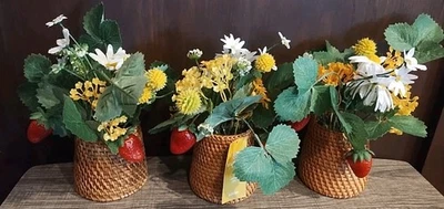 Lote de 3 cestas florais de morango margarida tecidos Joann decoração primavera verão 9 x 8 - Imagem 1 de 4