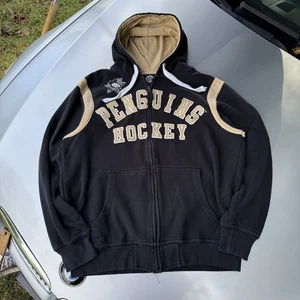 Vintage Pittsburgh Penguins Heavy NHL Embroidered Spellout Zip Up Hoodie Mens L - Picture 1 of 10