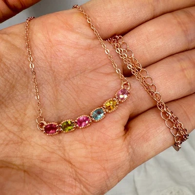 925 Sterling Silver Necklace 4x3mm Natural Tourmaline Topaz Gemstone Pendant NEW - Image 1 of 4