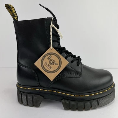 Botas Dr. Martens Audrick de cuero napa negro con plataforma de 8 ojos para mujer talla 8 nuevas con etiquetas Foto 1 de 4