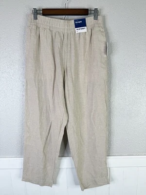 Pantalones Old Navy para mujer M beige tiro alto cintura elástica recta lino minimalista Foto 1 de 4
