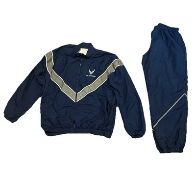Conjunto de traje de pista cortavientos de la Fuerza Aérea de los Estados Unidos chaqueta cremallera y pantalones talla GRANDE azul marino/gris Foto 1 de 4