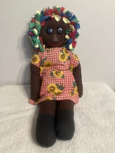 Raggedy Ann Type Doll 18" Heart Patch Fabric Dress, Black Face -Read Details - Picture 1 of 8