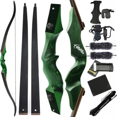 60" Recurve Bow Takedown Wooden Riser 20-60lb Limbs Bamboo American Archery Hunt - Image 1 of 4