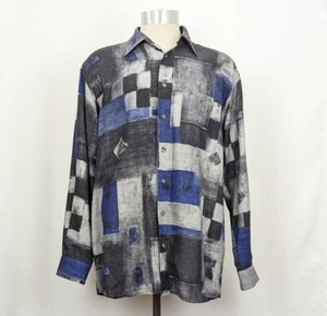 Vintage 90s Shirt Georg Roth Germany Blue Gray Print Retro Men's Size 42 L - Picture 1 of 5