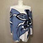 Chicos Sweater Womens Round Neck Long Sleeve Blue White Casual Career Sz 3 READ