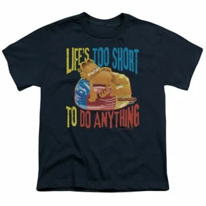 Garfield Too Short Kids Youth T Shirt Licensed TV Movie Comic Tee Navy - Picture 1 of 2