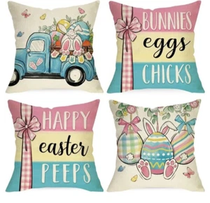 Happy Easter Peeps Decorative Throw Pillow Covers 18 x 18 Set of 4, - Picture 1 of 4