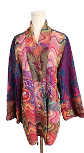 Soft Surroundings Kimono Jacket XL Art to Wear Op Art Embroidered Floral India - Picture 1 of 9