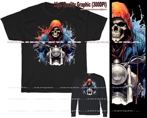 Skeleton Evil Motorcycle Biker Rider Forward Watercolor Art Black T Shirt S-5X - Picture 1 of 5