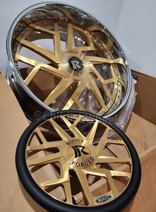 26" Inch Brushed Gold Face & Chrome Lip Rucci Stunna 5x120 5x127 2pc Wheels Rims - Picture 1 of 3