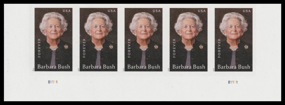 US 6022a Barbara Bush imperf NDC plate strip 5 MNH 2025 - Image 1 of 1