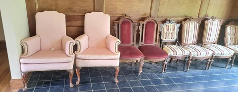 Vintage/Antique PINK Pair of Queen Anne Style upholstered wing back chairs DLVRY Cover