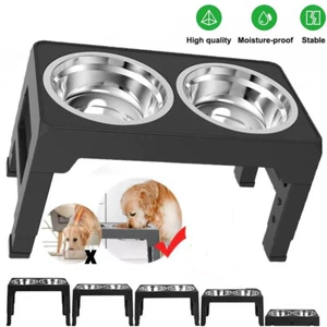 Elevated Dog Bowl Pet Feeder Stainless Steel Raised Food Water Stand w/ 2 Bowls - Picture 1 of 12