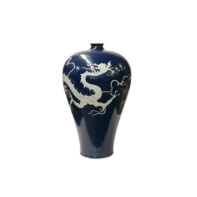 Jarrón artístico de cerámica dragón blanco esmalte azul marino cobalto oriental ws4519 Foto 1 de 4