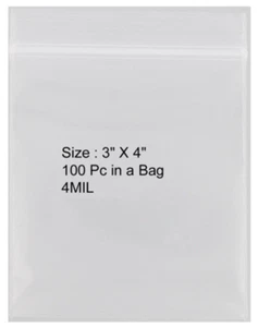 100 each 3x4 Reclosable Self Locking Zip Clear Bags 2 mil Great for Projects - Picture 1 of 1