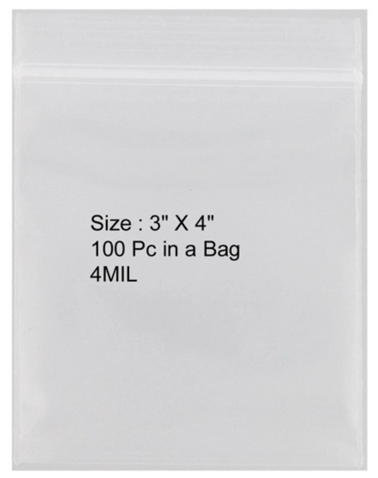 100 each 3x4 Reclosable Self Locking Zip Clear Bags 2 mil Great for Projects - Image 1 of 1