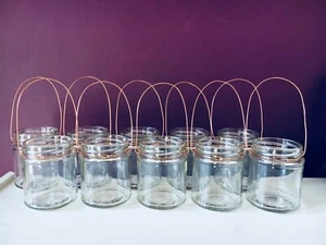 Hanging glass jar tea light lantern copper wire candle holder wedding party  - Picture 1 of 4