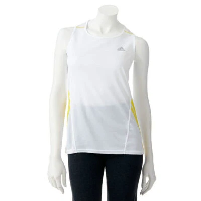Camiseta sin mangas Adidas Climalite Questar para mujer blanca/amarilla de rendimiento - Tallas M/L/XL Foto 1 de 2