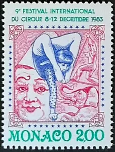Monaco 1983 Circus Festival, Clown, Elephant, Acrobat etc. MNH / UNM - Picture 1 of 1
