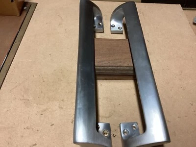 RECLAIMED HEAVY SOLID BRASS DOOR PULLS SATIN CHROME FINISH SHOP/PUB PAIR - Image 1 of 4