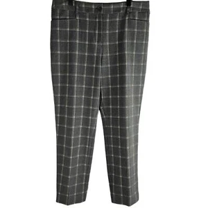 TALBOTS Sz 12 Gray Plaid Flat Front Tapered Leg Dress Pants Neutral - Picture 1 of 8
