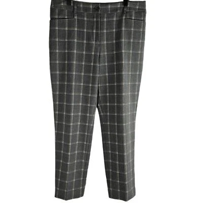 TALBOTS Sz 12 Gray Plaid Flat Front Tapered Leg Dress Pants Neutral - Image 1 of 4