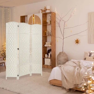 3 Panel Woven Fiber Sturdy Room Dividers Privacy Screen Space Separator white - Picture 1 of 7
