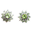 Gemstone Unheated Green Peridot Earrings 925 Sterling Silver White Gold Plated