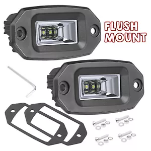 2X 4" Flush Mount LED Pods Work Light Bar Flood Driving Reverse Off Road UTV 12V - Picture 1 of 14